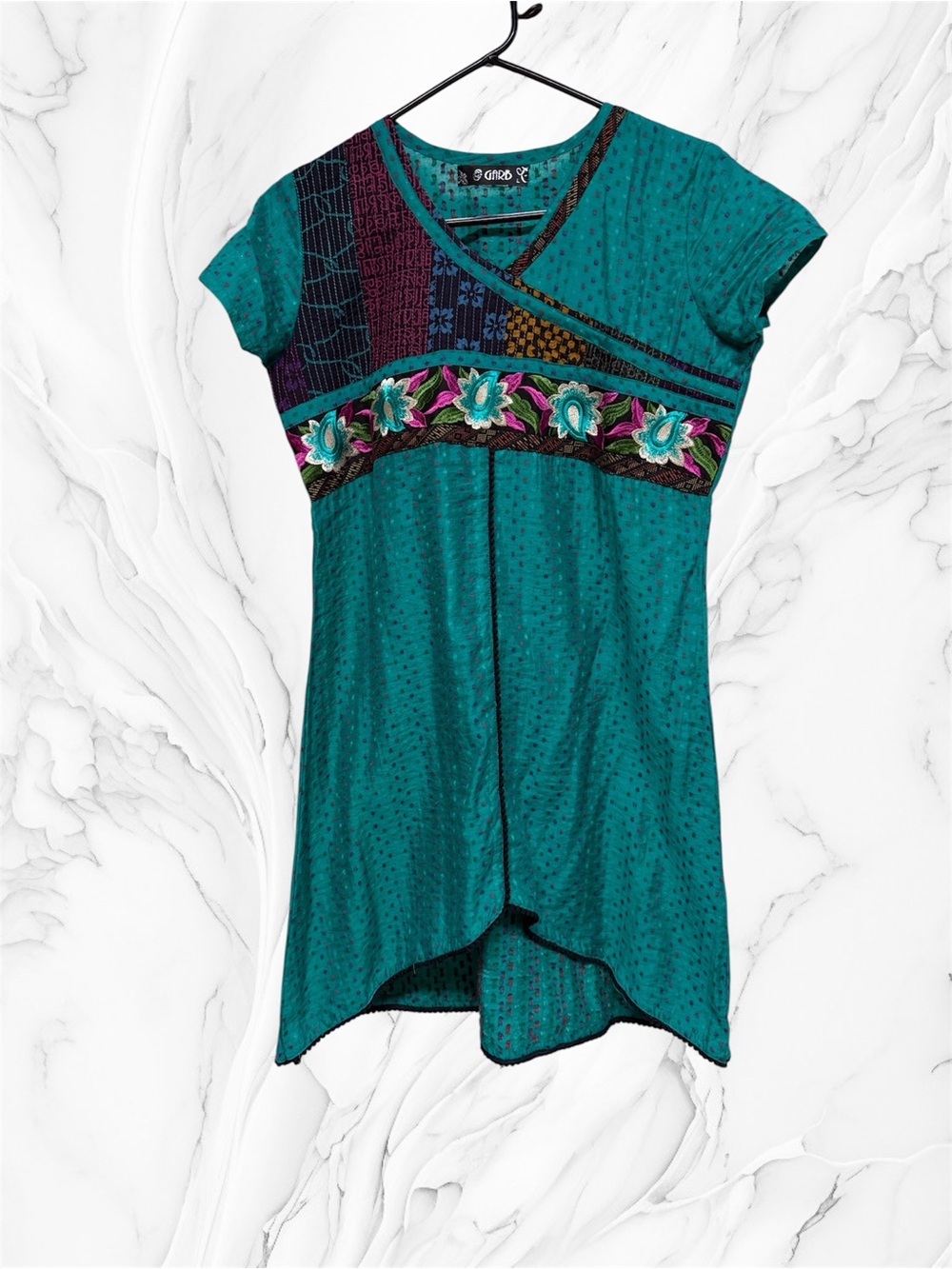 Garb Teal Floral ethnic Embroidered Tunic dress Top large